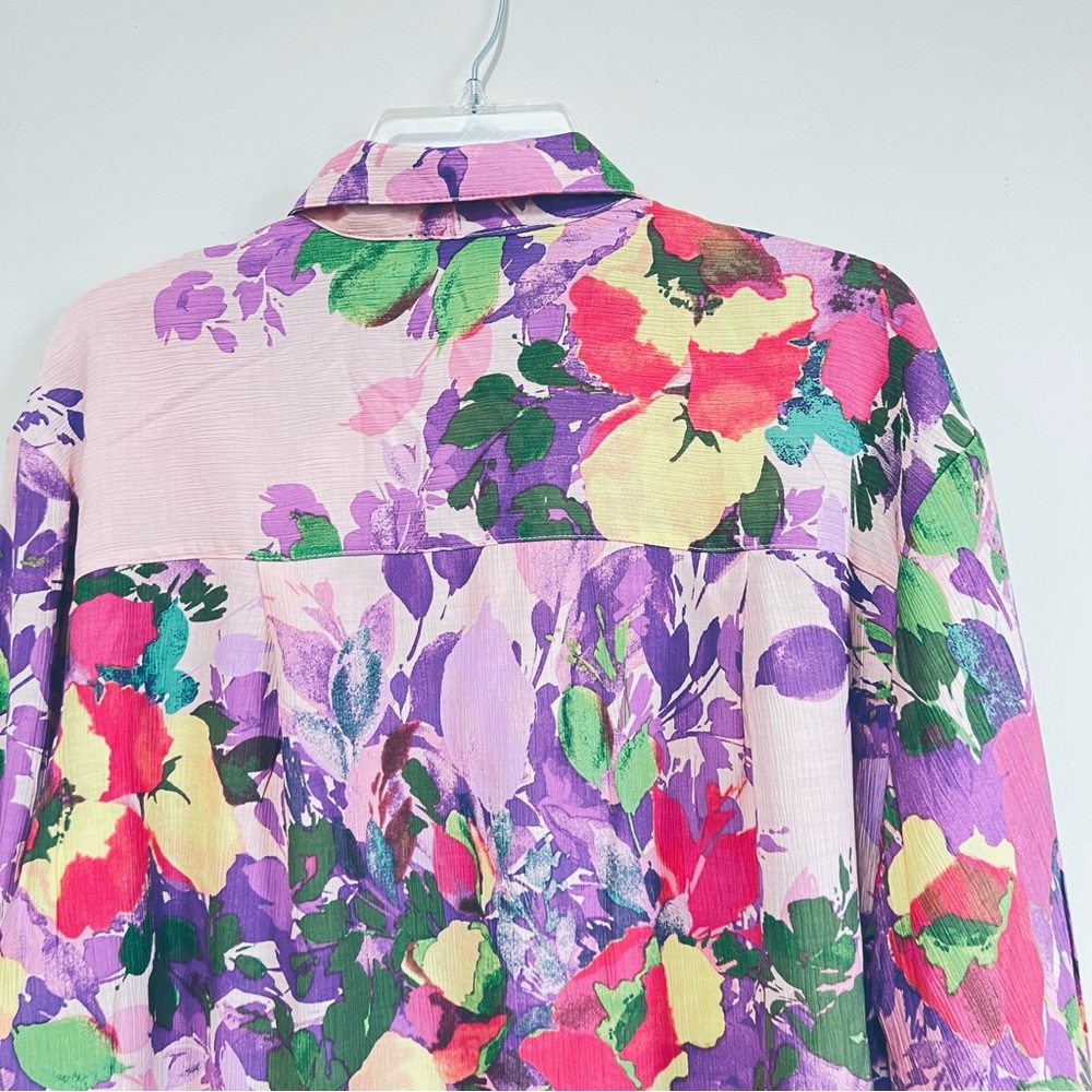 NWT Nicole Miller Floral Print Long Sleeve Button Front Oversized Shirt - Picture 7 of 11